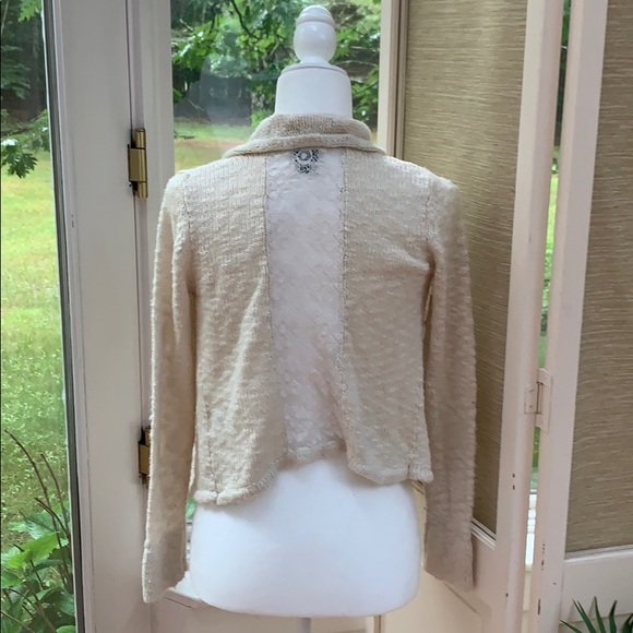 Lucky Brand Ivory Lacy Cardigan, Open Front Cardigan Sweater, Boho Cardigan - Picture 10 of 12